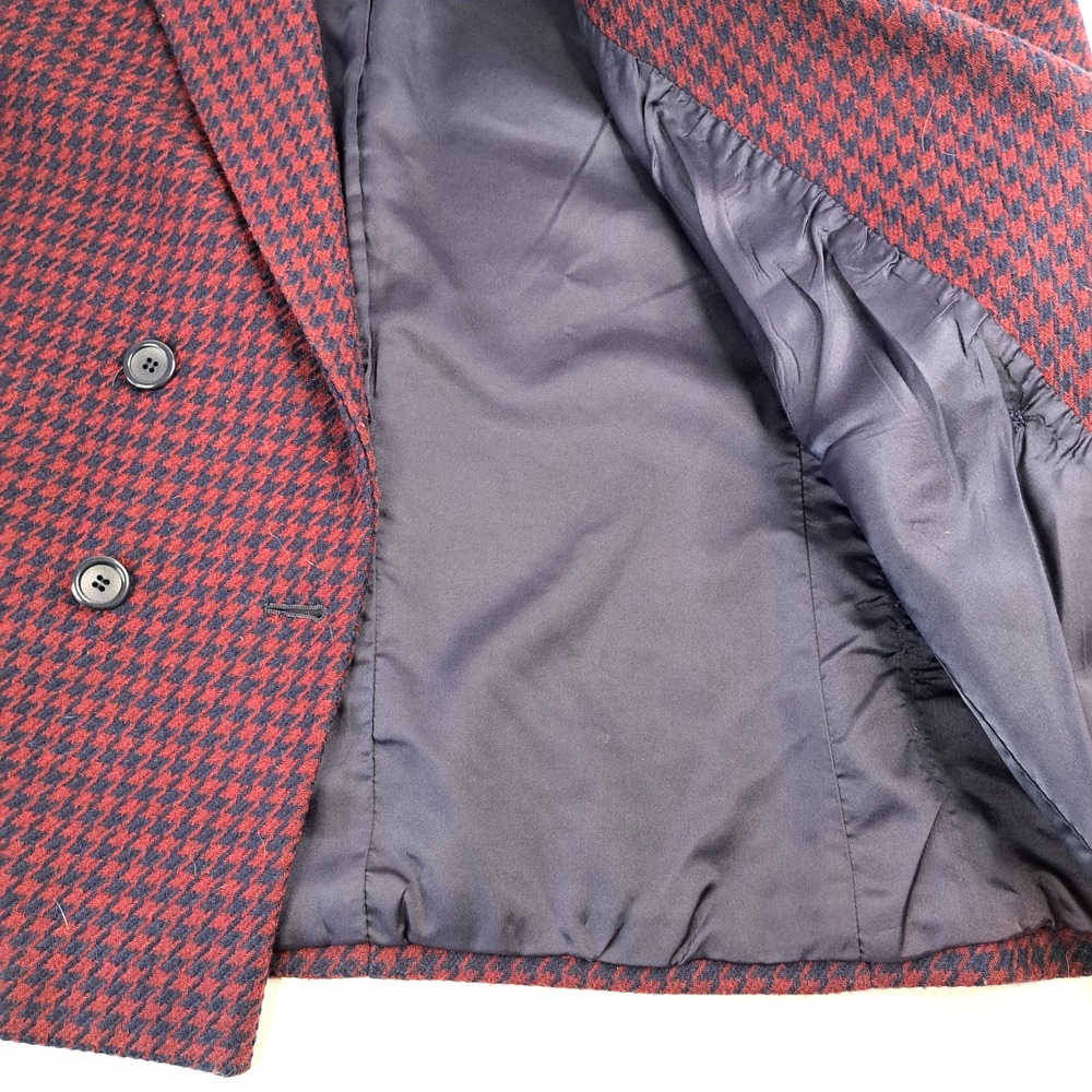 Vtg PEABODY HOUSE Women's 5/6 Houndstooth Blazer Jacket Burgundy Navy Academia - Picture 3 of 11